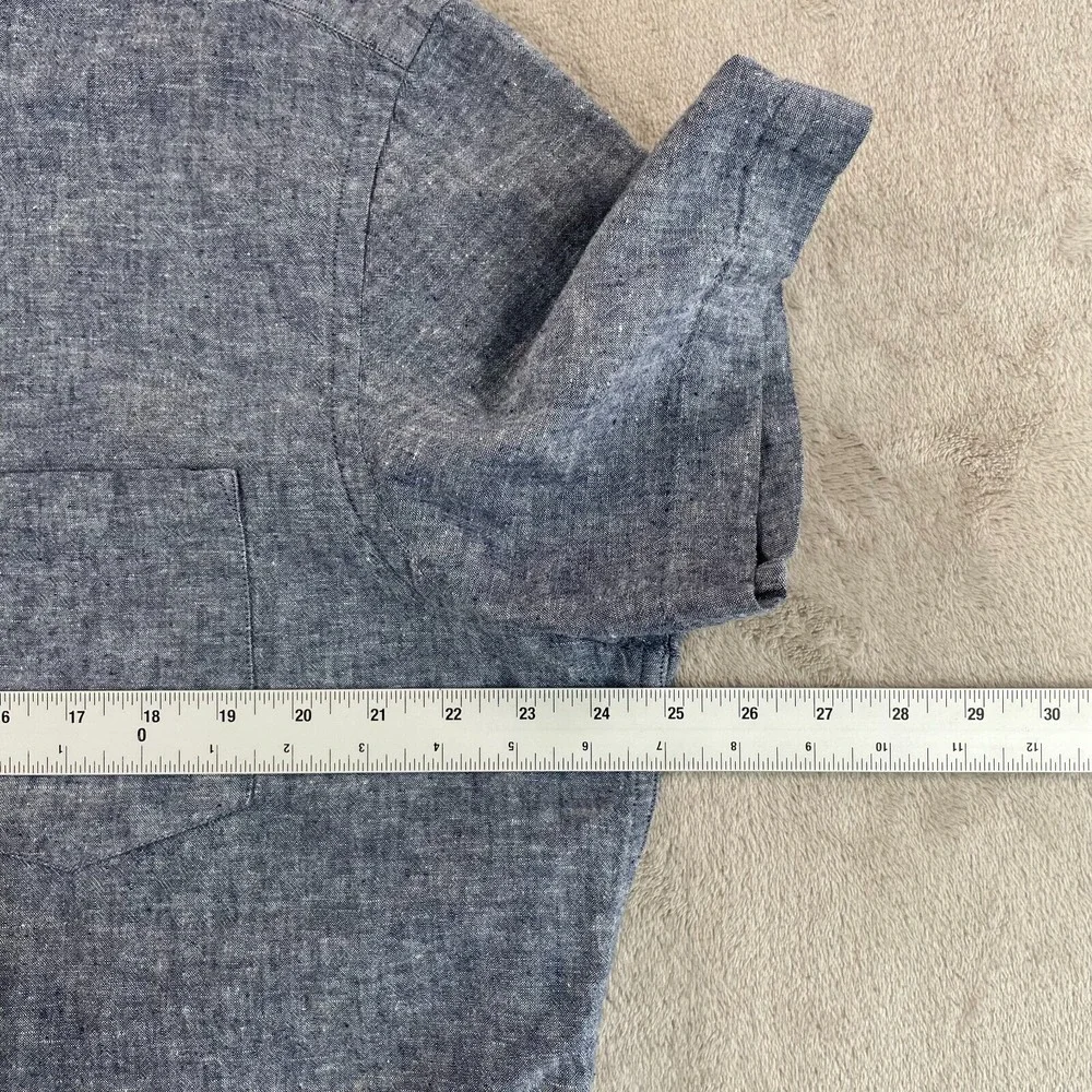Banana Republic Chambray Shirt Men XL Blue Linen‎ Blend Chambray Short Sleeve